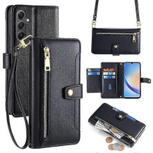 (For Samsung Galaxy A34 5G, Black) Sheep Texture Cross-body Zipper Wallet Leather Phone Case