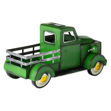 (Green) Retro Style Solar Pickup Truck Creative Truck Flower Pot Handmade Resin Crafts Ornament With Led Light Decor For Garden