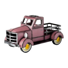 (Pink) Retro Style Solar Pickup Truck Creative Truck Flower Pot Handmade Resin Crafts Ornament With Led Light Decor For Garden
