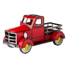 (Red) Retro Style Solar Pickup Truck Creative Truck Flower Pot Handmade Resin Crafts Ornament With Led Light Decor For Garden
