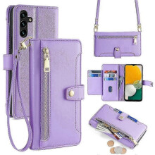 (For Samsung Galaxy A13 5G, Purple) Sheep Texture Cross-body Zipper Wallet Leather Phone Case
