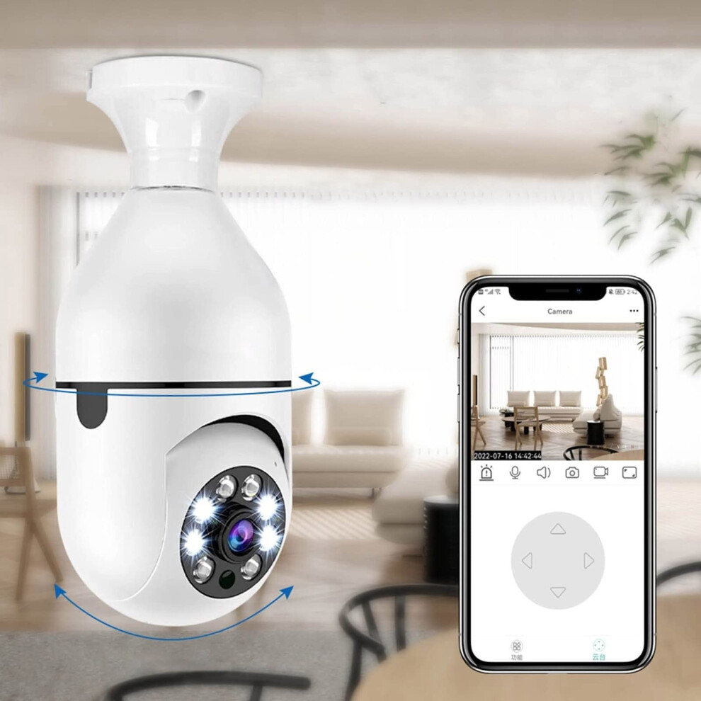 Wifi Wireless Secure Camera 1080P Outdoor Night Vision E27 Plug 360 Panoramic Smart Home Surveillance White 9084446369472