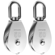 M50 Pulley Blocks, 2-Pack Stainless Steel, Heavy-Duty Swivel Hook for Flag Poles, Lifting and Rigging