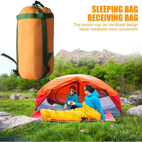 Compression Stuff Sack For Sleeping Bag Lightweight Waterproof Drawstring Clothes Storage Camping Backpacking Orange 2