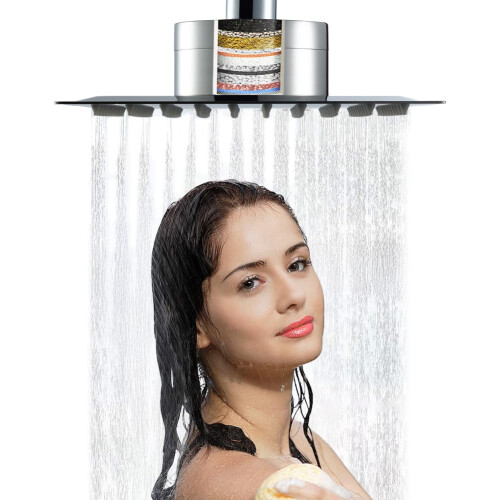 12 Inch Rainfall Shower Head Square Stainless Steel High-Pressure 5 ...