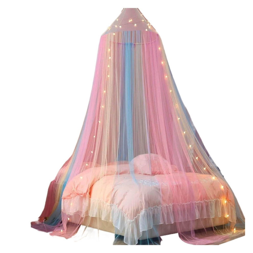 Mosquito Net Breathable Single Door Rainbow Color Design Mesh Bed Canopy Fully Enclosed Bed Cover Curtain For Bed (L)