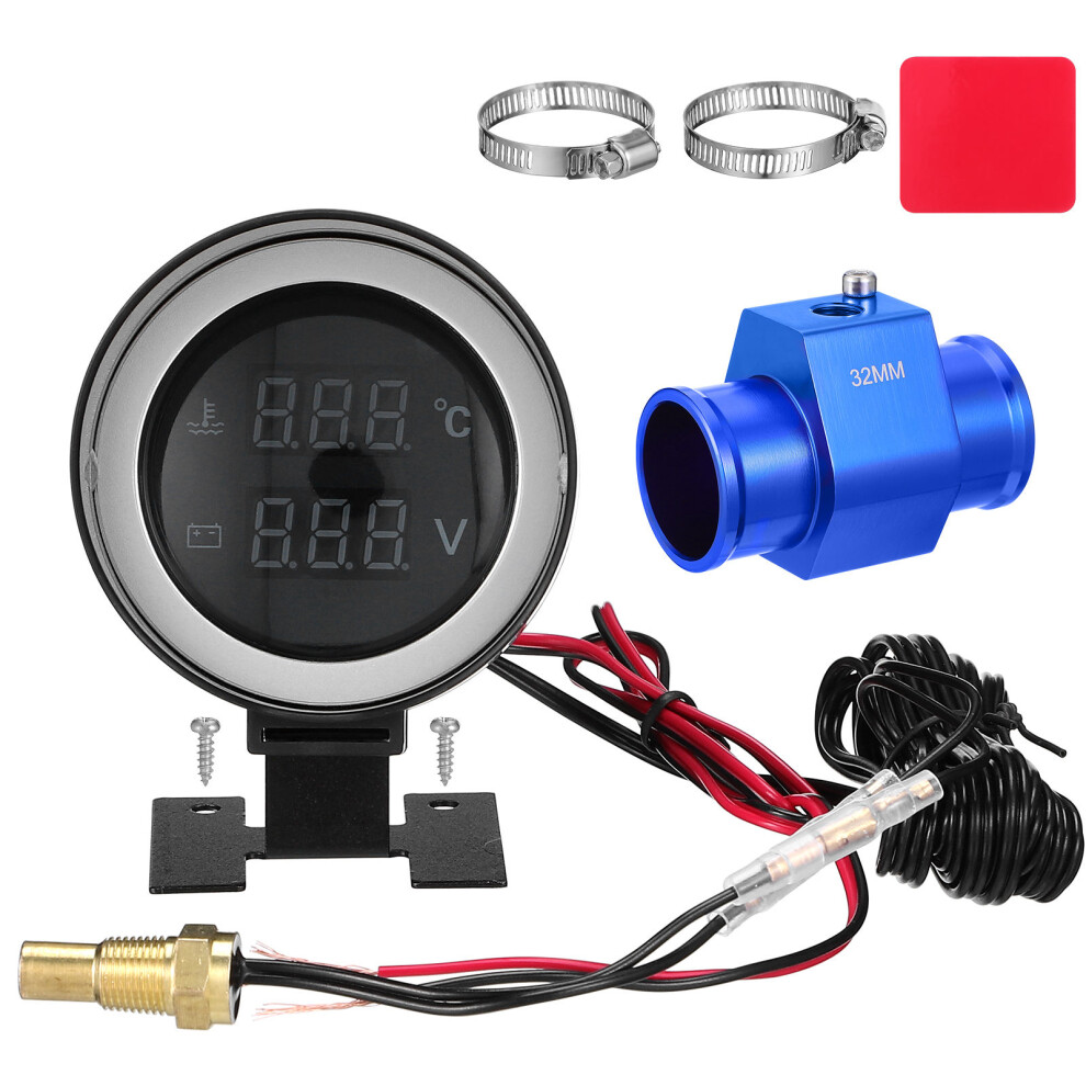 Vehicle Water Temp Gauge With Voltage Meter Plastic Aluminum Black 311235995796