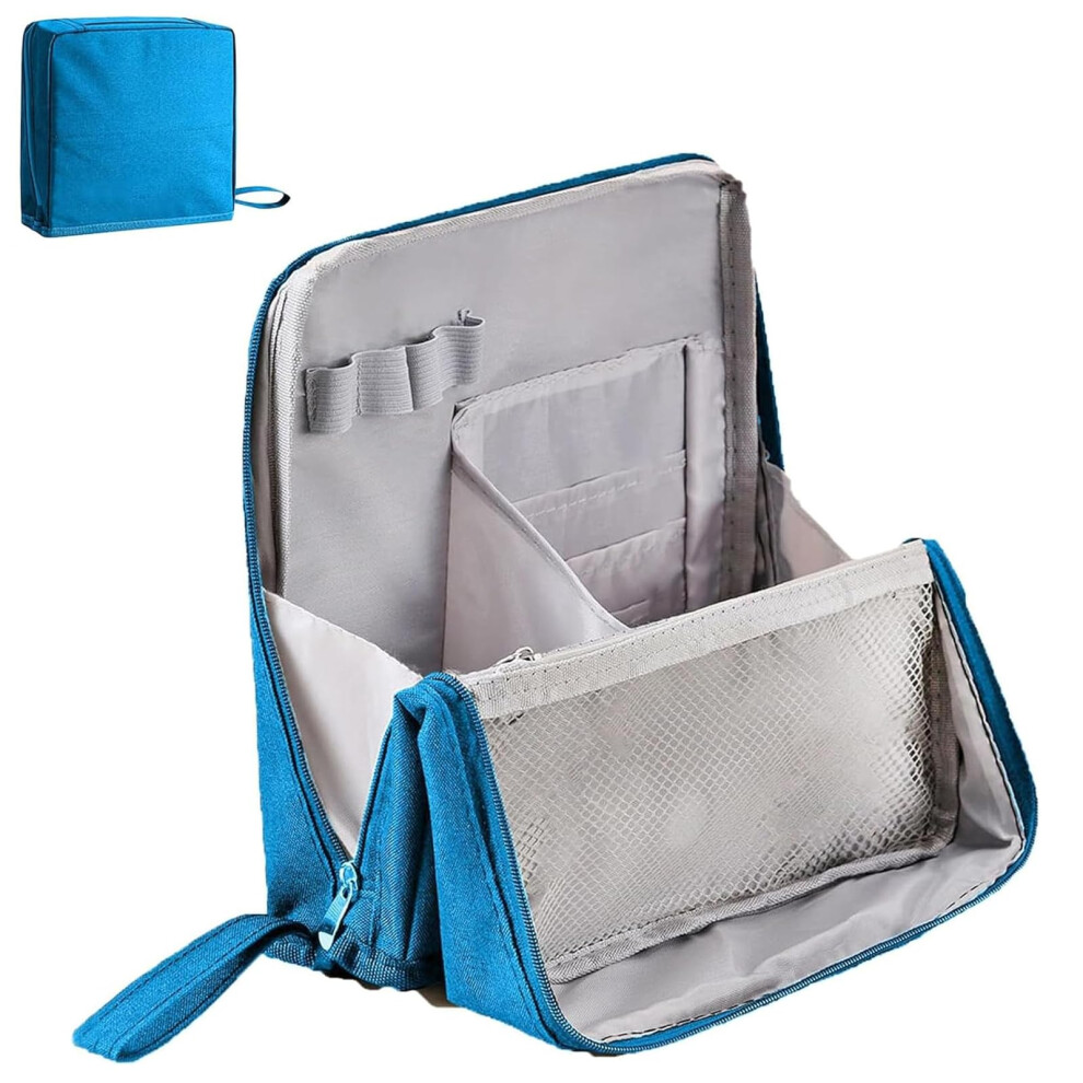 Blue Multi-Purpose Large Capacity Oxford Cloth Standing Makeup Bags Portable With Compartments For Cosmetics Storage