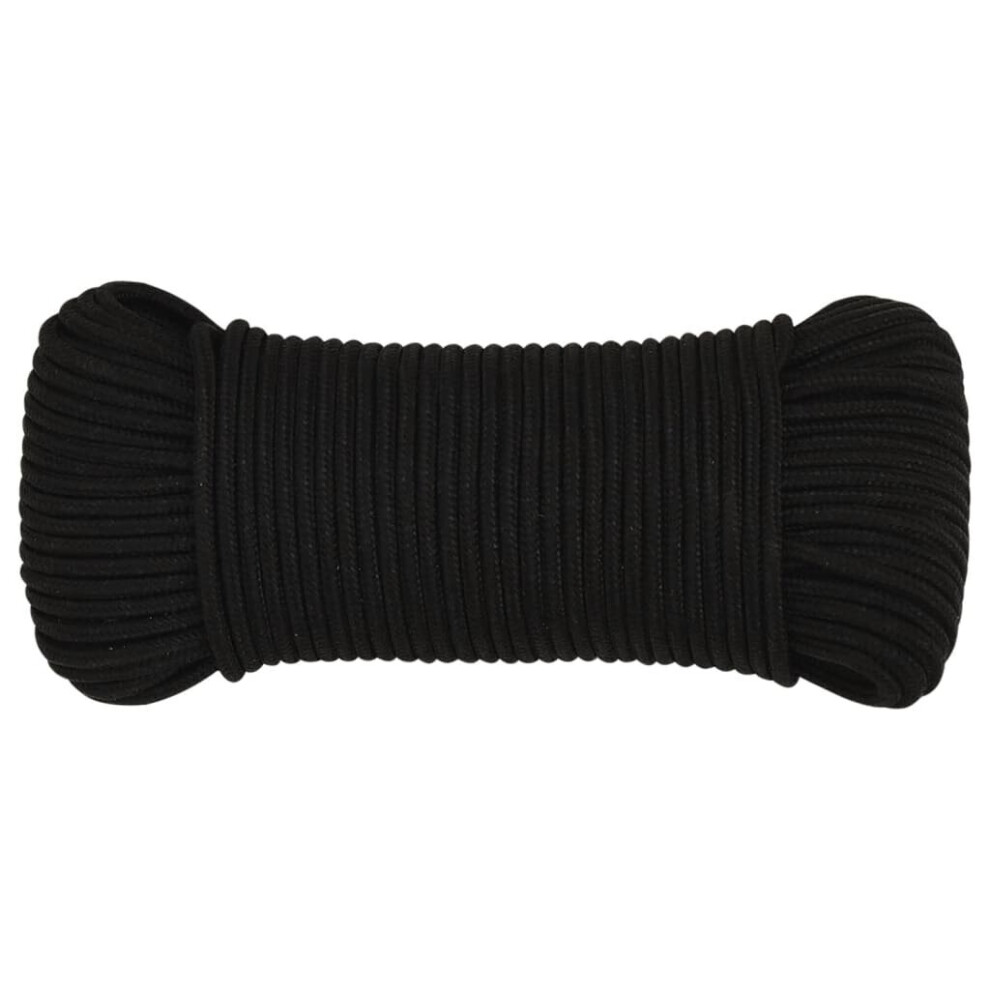 Vidaxl (Black, 3 Mm/ 250 M) Braided Boat Rope Polyester Sturdy Yacht Cable Black/White Multi Sizes