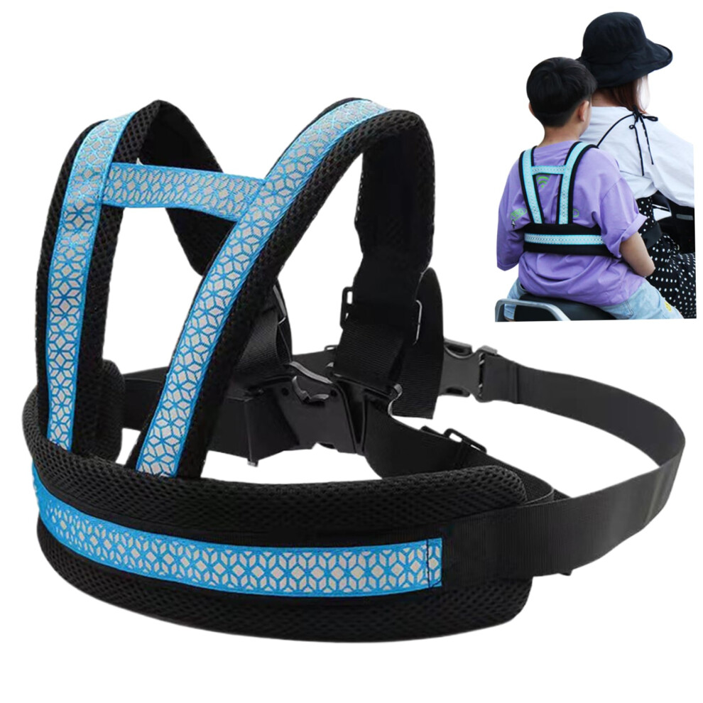 Safety Motorcycle Harness For Kids Breathable Adjustable Strap With Handles Reflective Vest Buckle Ages 2-12 Light/Blue 9084446373516