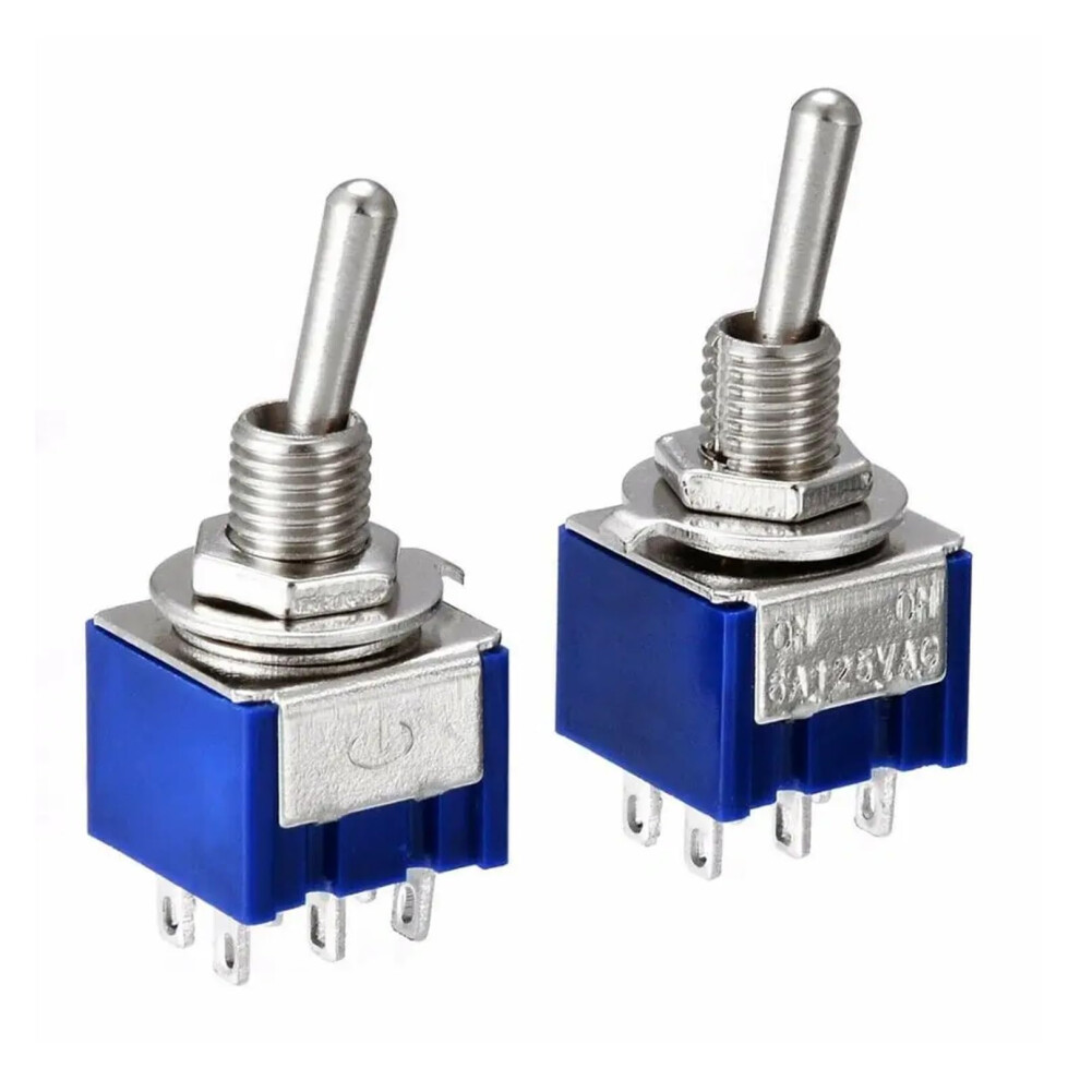 5Pcs Miniature Toggle Switch Double Pole Double Throw Dpdt (Mts202) On-On 120Vac 6A 1/4 Inch Mounting Mts-202 9354506241407