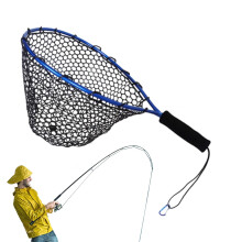 Fishing Net 35cm Floating Aluminum Alloy Silicone Mesh Portable Handle For Pond River Kayak Aquarium Beach Blue