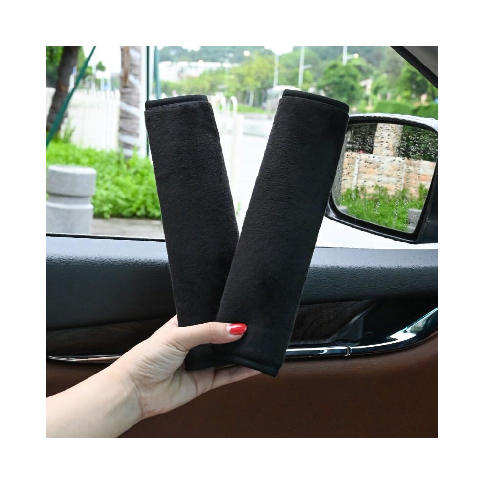 Seat Belt Car Harness Pads 2-Pack Soft Plush And Ice Silk Shoulder Pad Cushions Plush- Black 9016109369567