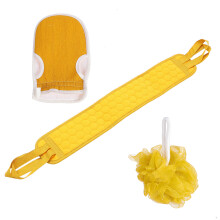 3Stk Badetuch Und Set Gelb Netz-Pouf Körper-Spa-Handschuh