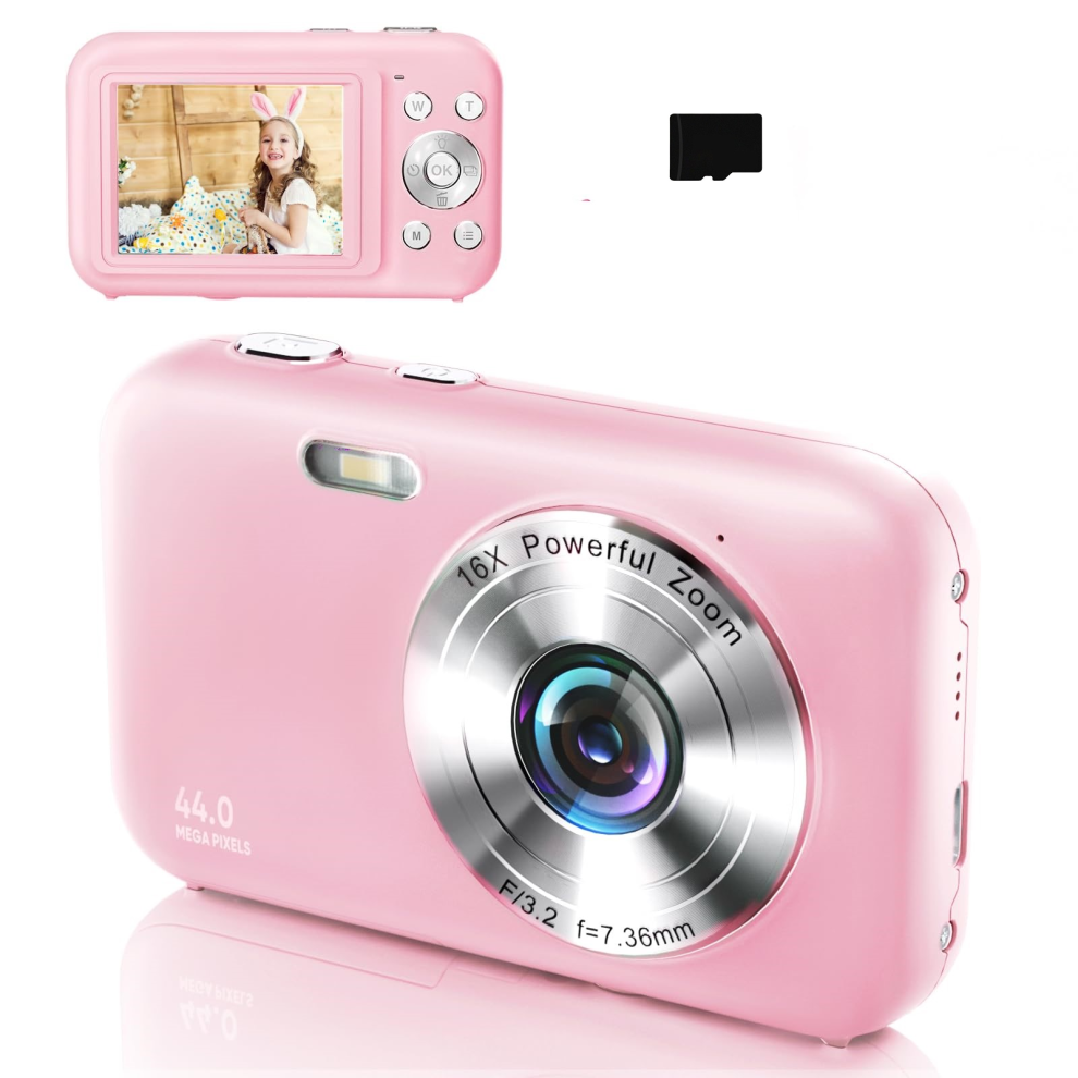 Digital Camera 1080P 44Mp 16 X Zoom 2.4-Inch Display, 32Gb Card Pink 7314280510771