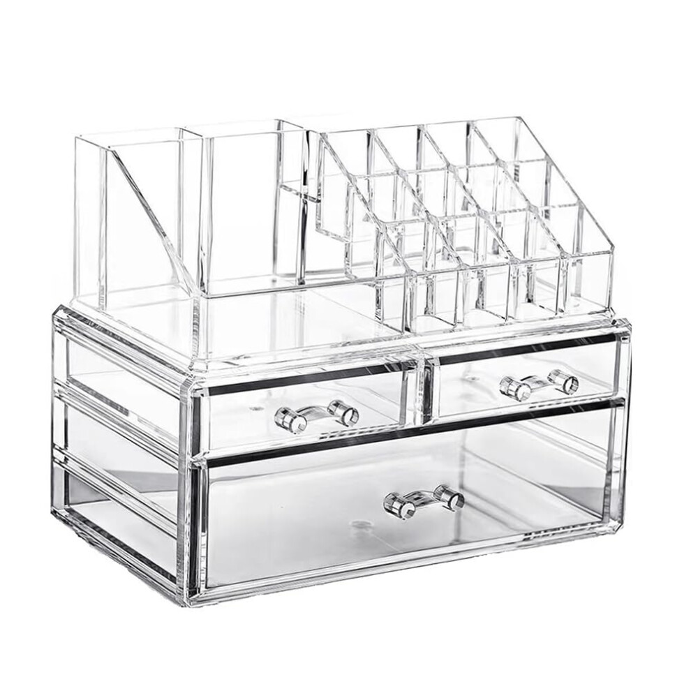 Clear Makeup Organizer Acrylic With 3 Drawers And Removable Lipstick Holders For Vanity Dresser And Bathroom