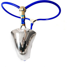 Chastity Belt Stainless Steel And Silicone, Blue Wide 90-110cm, Men's Metal Penis Lock SM