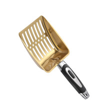 Litter Scooper Rubber-Handle Ergonomic Metal Handle Hollow Poop Sifter Gold Pet Waste Cleaner