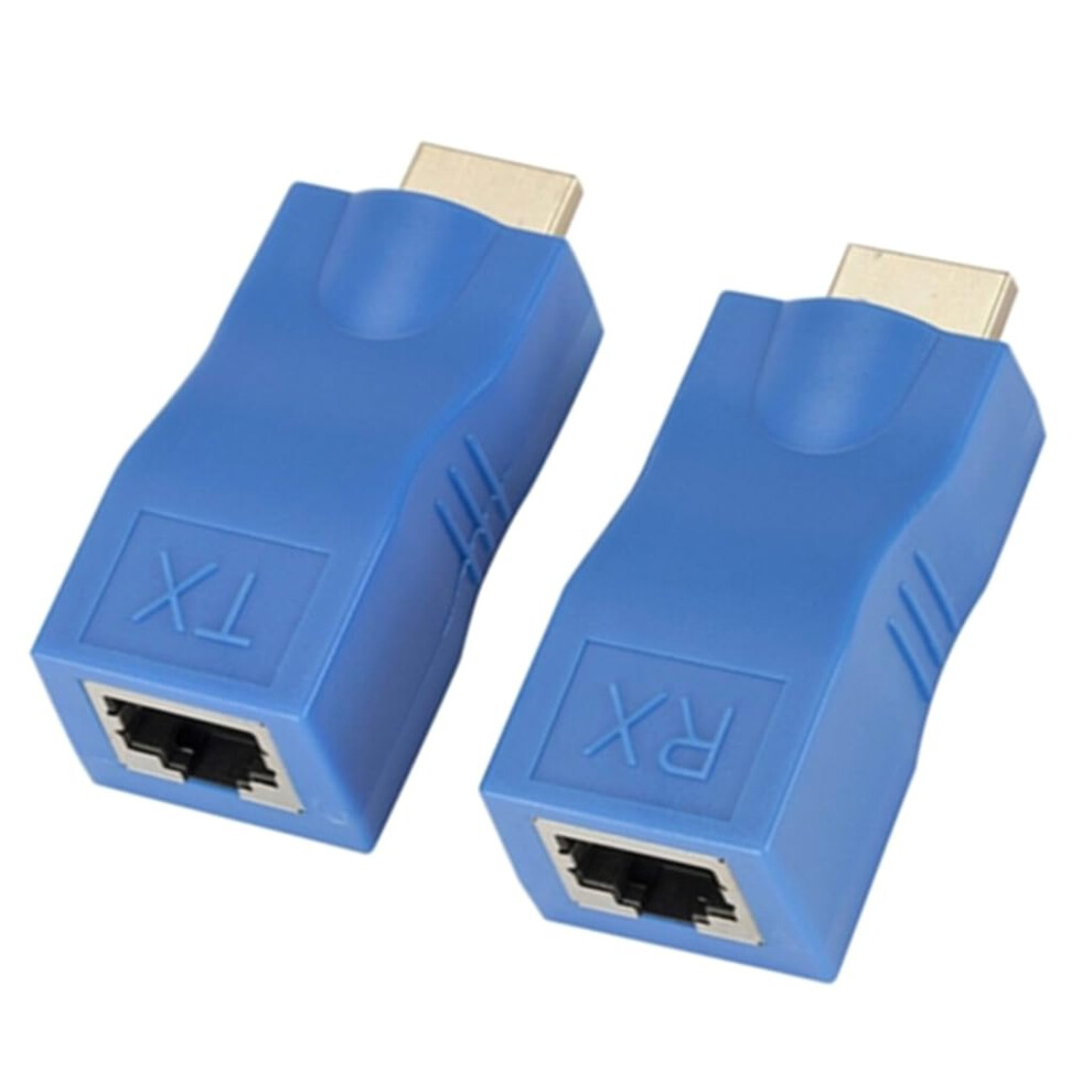 Hdtv-Compatible To Rj45 Adapter Pair Of Adapters, 1080P Video Extender Up To 30M With Cat5e/6 Cable, Blue 9393856298075
