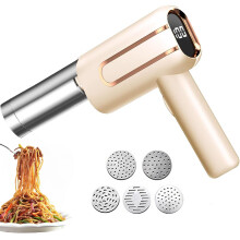 Handheld Pasta Maker 5-In-1 Electric Dough Press With 5 Moulds, 4000mAh Battery, 40W Noodle Press, Beige