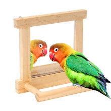 Bird Mirror Perch For Cage, Wooden Parrot Mirror Toy, Budgie Cage Mirror, Parakeet Exercise Branch, Cockatoo Compatible