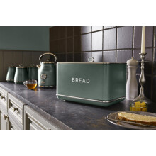 Tower Renaissance Bread Bin, 16L and Set of 3 Storage Canisters for Coffee/Sugar/Tea, 1.5L, Forest Green