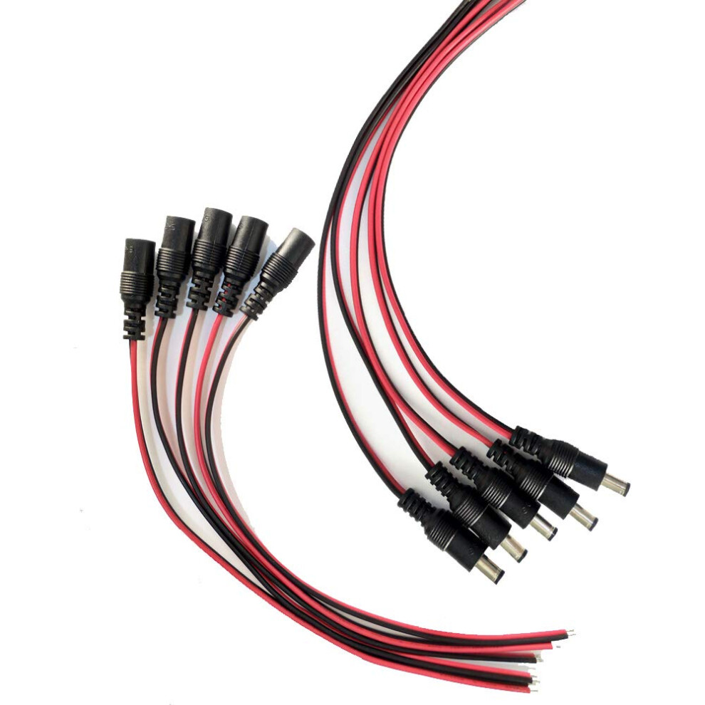 Dc Power Pigtail Cable 5 Pairs 2.1X5.5mm Male Plug And Female Socket 12V 5A 26Cm Cctv Security Camera And Lighting 9354506245696