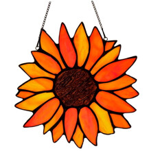 Stained Glass Window Hanging Sunflower Sun Catcher, 7.1x7.1 Inch, 2D Acrylic With Chain for Balcony Window Decor Gift