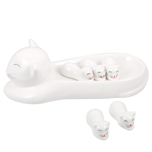 Cat Chopstick Rest Weiß Gabel Mini Keramik