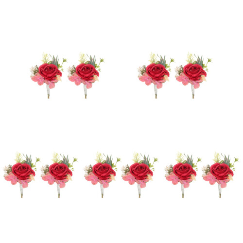 10Pcs Comfortable Red Simulation Flower Corsages Wedding Accessories 2