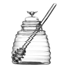 Glass Honey Dispenser With Stirring Stick, Large Capacity Glass Honey Pot For Honey, Sauces, Syrup And Salad Dressings