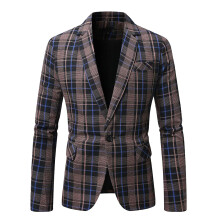 Men's Spring Casual Plaid One Button Suit Jacket Very Warm Model 2025 Size M Color Coffee