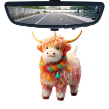 Highland Cow Car Pendant 2D Acrylic Rear View Mirror Charm, Cute Scottish Cow Ornament for Christmas Tree