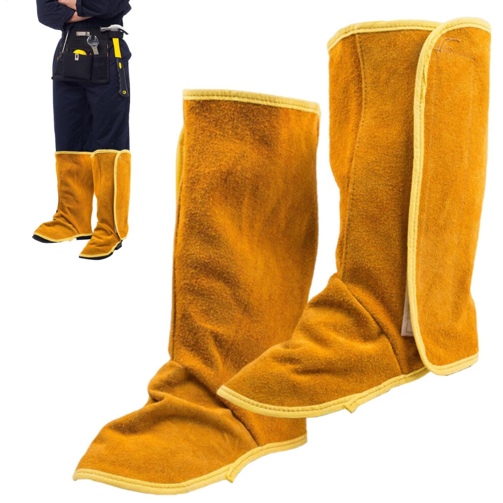 Welding Spats Cowhide Leather 40 Cm Yellow Heat And Abrasion Resistant Boot Covers For Welders 9354506249052