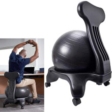 Posture Chair With Lockable Wheels And Back Support, Ergonomic Balance Ball Fitness Chair For Home And Office, Black