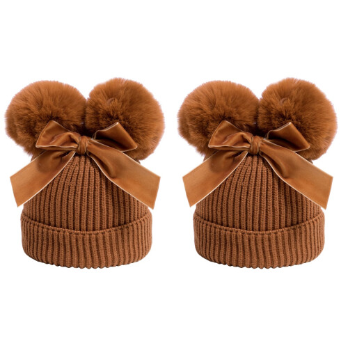 2Stk Kinderstrickmütze Häkelwintermütze Dunkelgelb 1