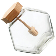 Glass Honey Jar With Bamboo Lid And Dipper Hexagonal Honey Storage Pot Portable Kitchen Easy Dispensing