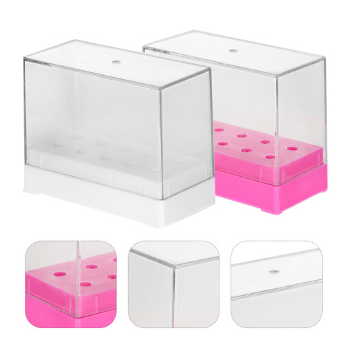 2Pcs Assorted Color Nail Drill Bits Organizer Box Plastic Storage 2
