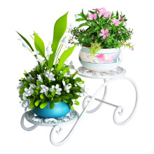 2 Tier Metal Plant Stand Indoor Outdoor White Decorative Flower Pot Display Rack For Multiple Plants Storage Shelf