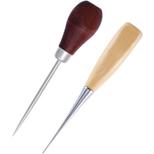 Wooden Handle Hole Punch Pack of 2, Leather Gourd-Shape Tailors Awl, No-Eye Hand Sewing Tool for Leather Processing