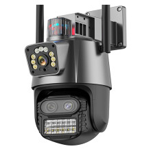 Home Security Cameras 4K 9MP Outdoor IP PTZ Camera, 8X Zoom, Three-Lens Dual-Screen, Police Light Alarm, 128GB MicroSD