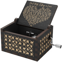 Can't Help Falling In Love Wood Music Box Antique Engraved Hand Crank Black Finish Gift For Girlfriend Wife