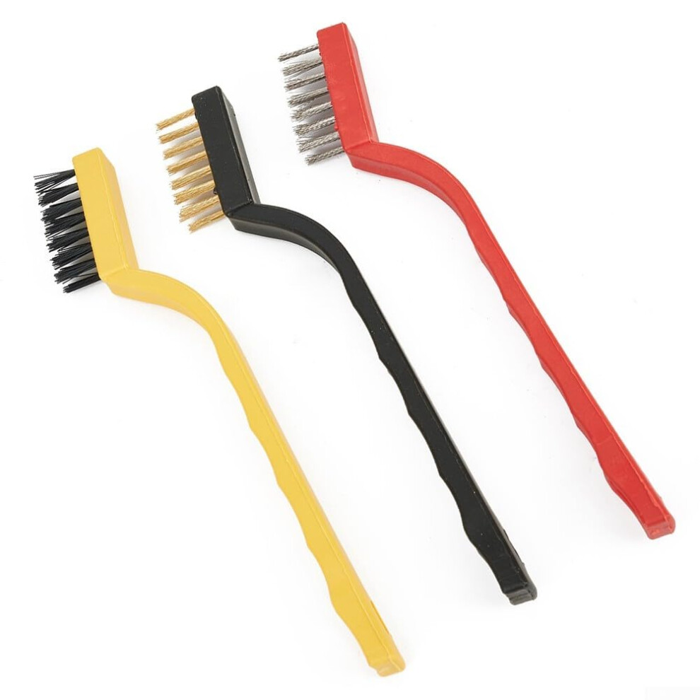 3 Piece Wire Brush Set Nylon, Brass, And Steel Bristles For Rust Removal, Deburring, Surface Prep 9354506253264