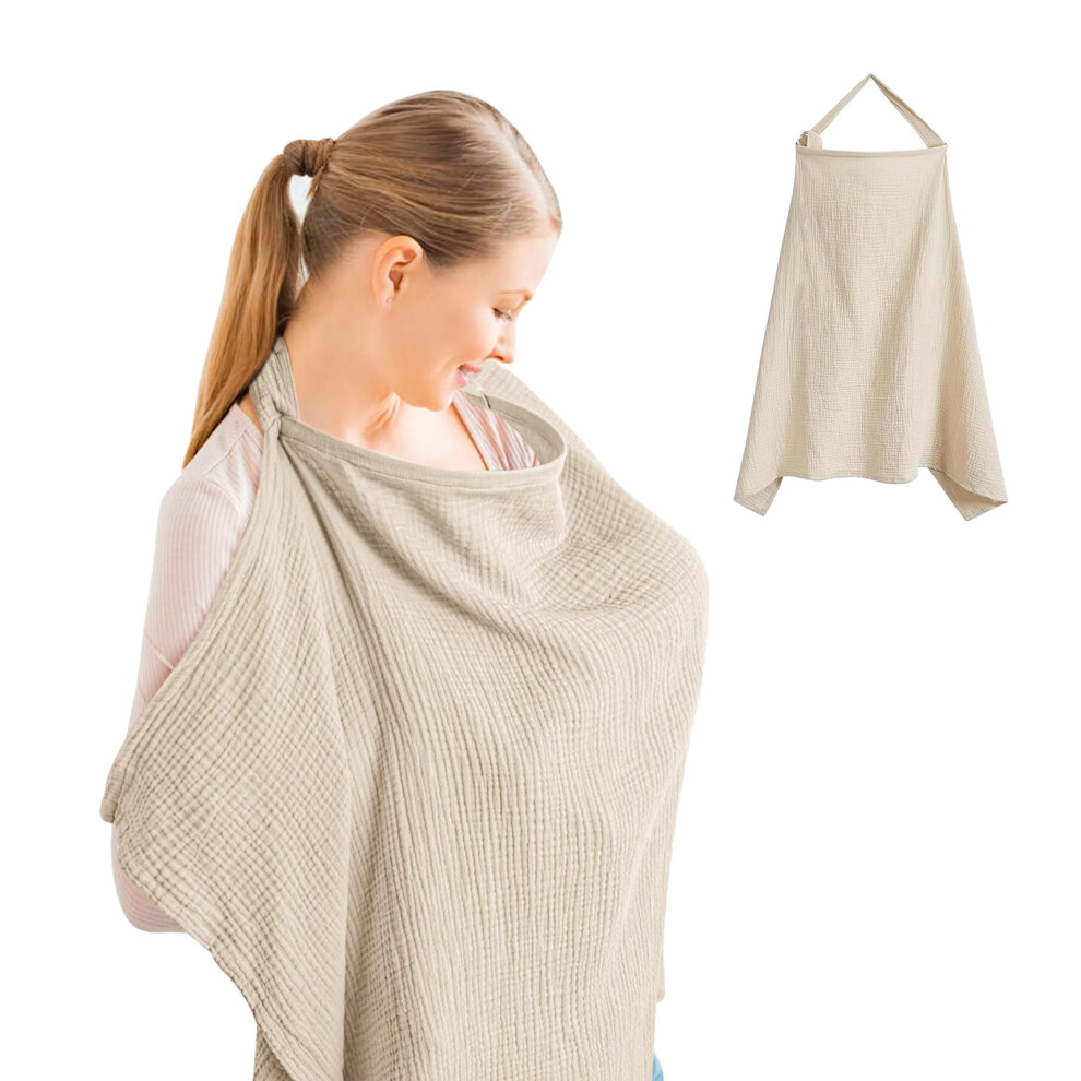 Soft & Breathable Cotton Breastfeeding Cover, Lightweight Nursing Cover, Adjustable Strap, Khaki Color, For Newborns