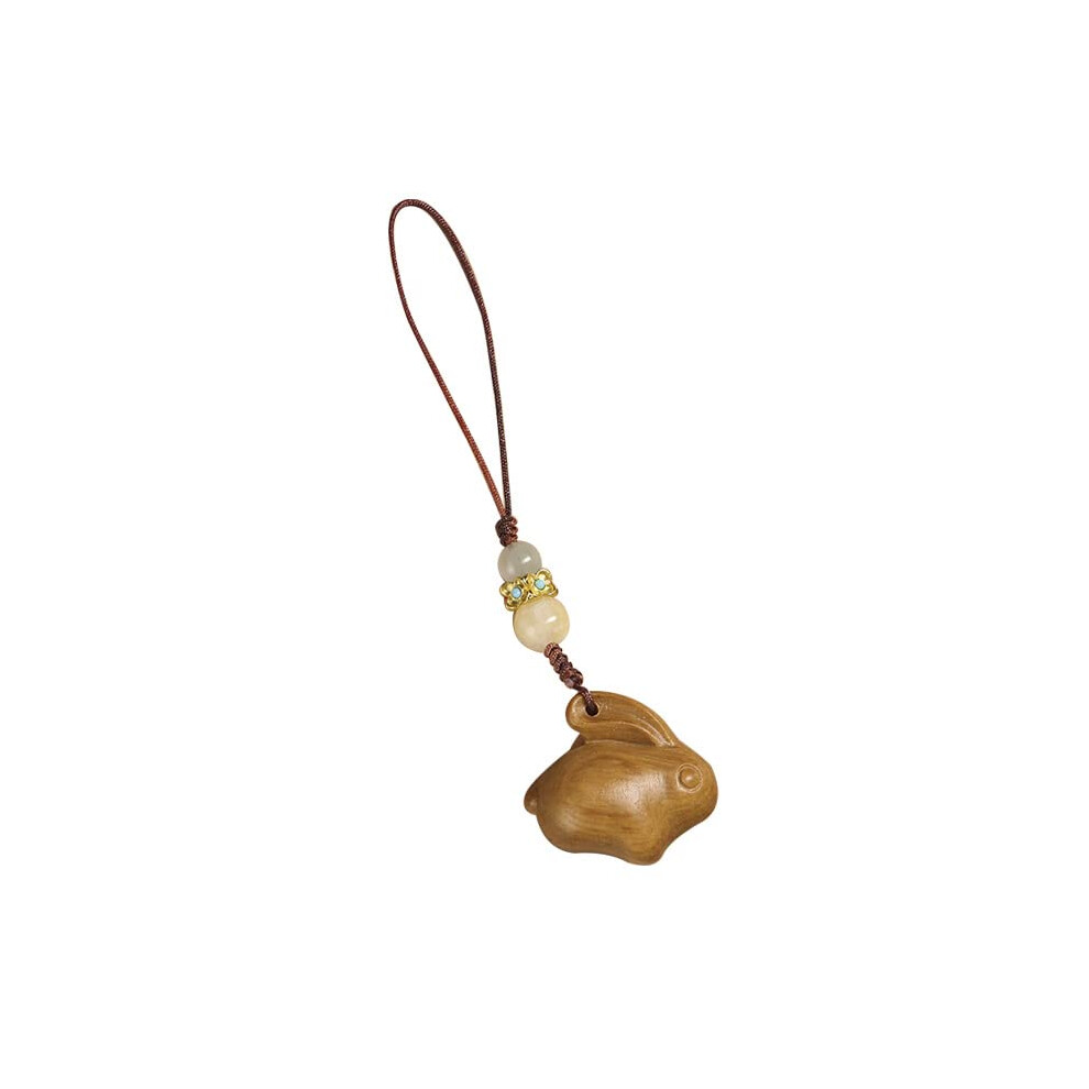 Phone Charm Strap Wooden Phone Chain Carved Rabbit Pendant Lanyard Decorative Keychain 9016109381309