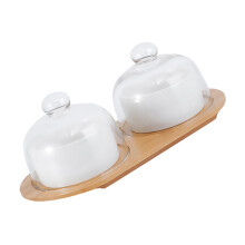 1 Set Salatschüssel Keramik Mit Glasdeckel Und Holztablett