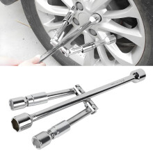 Folding Lug Wrench 4 Way, 14-Inch Cross Lug Nut Removal Tool, 17/19mm and 21/23mm Sockets, Car Tire Lug Nut Kit