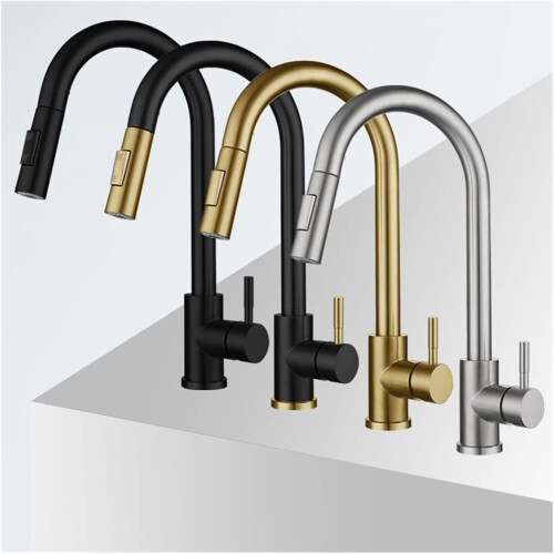 Pull Out Sensor Gold Kitchen Faucet Black Gold Finish No Touch Option Pull Out Spray Kitchen Mixer Tap 2