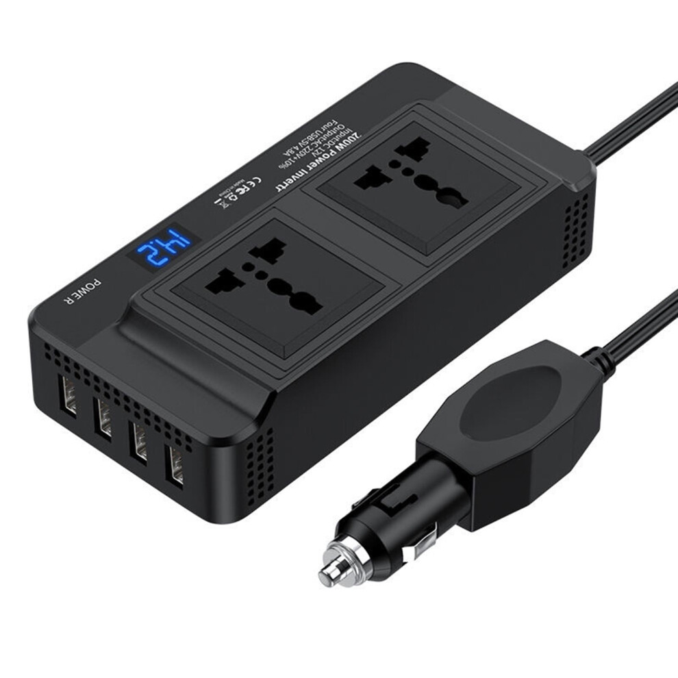 Dc 12V To 220V Ac Car Converter 2 Ac Outlets 4 Usb Ports 200W Power Inverter Charger Adapter 9084446390254
