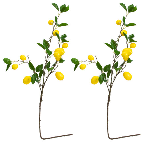 2Pcs Artificial Lemon Branch Vase Pick Yellow Plastic Decor Ornament 1